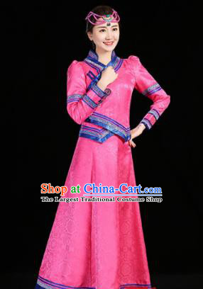 China Mongol Minority Two Pieces Suits Mongolian Compere Clothing Moggol Nationality Woman Informal Costume Ethnic Performance Pink Dress