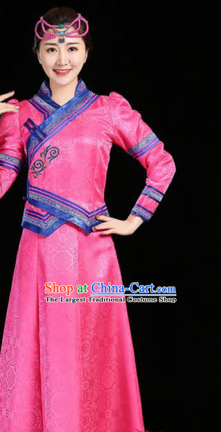 China Mongol Minority Two Pieces Suits Mongolian Compere Clothing Moggol Nationality Woman Informal Costume Ethnic Performance Pink Dress