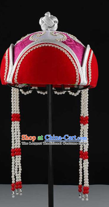China Handmade Ethnic Children Dance Rosy Hat Mongolian Nationality Headwear Mongol Nationality Girl Performance Hair Accessories