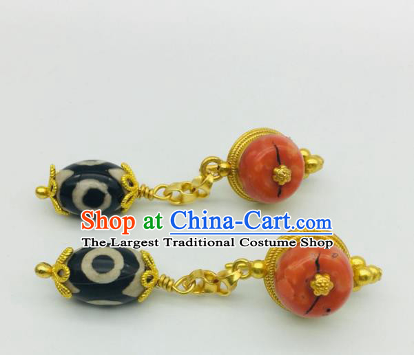 Chinese Traditional Tibetan Nationality Festival Earrings Zang Minority Wedding Ear Jewelry Classical Dance Ear Accessories