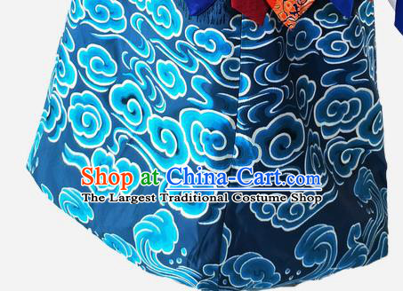 Chinese Traditional Cosplay Shaman Wizard Deep Blue Robe Mongol Minority Ceremony Performance Apparels Mongolian Ethnic Religious Rites Clothing and Headwear