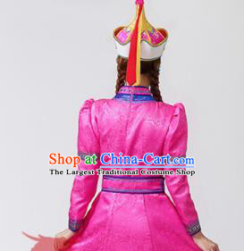 China Moggol Nationality Ceremony Costume Ethnic Folk Dance Pink Dress Mongol Minority Female Outfits Mongolian Performance Clothing