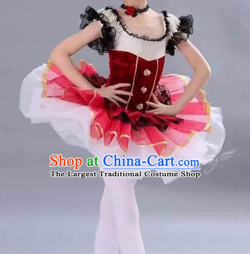Professional Tu Tu Dance Garment Costume Ballet Dance Red Velvet Dress Children Dance Competition Clothing Girl Dancewear