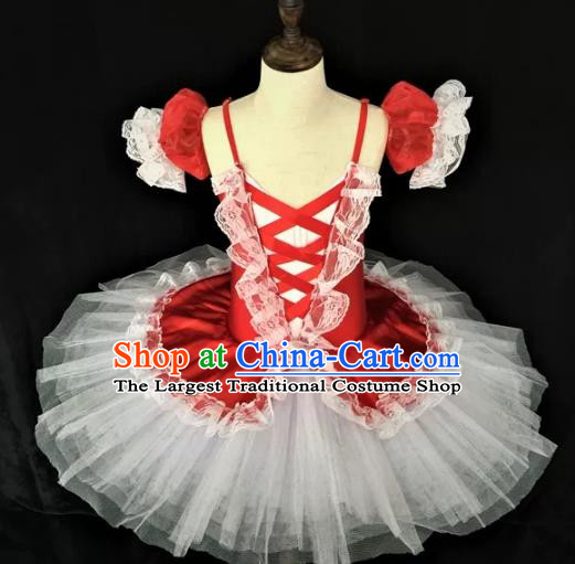 Professional Girl Dancewear Tu Tu Dance Garment Costume Ballet Dance Red Dress Children Dance Competition Clothing