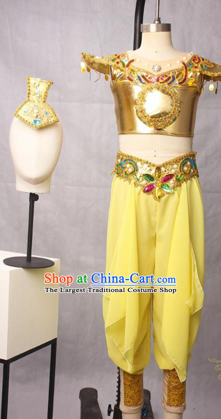 China Girl Performance Clothing Classical Dance Garment Costumes Children Flying Apsaras Dance Dress Drum Dance Yellow Outfits