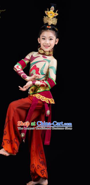 China Drum Dance Red Outfits Girl Performance Clothing Classical Dance Garment Costumes Children Flying Apsaras Dance Dress
