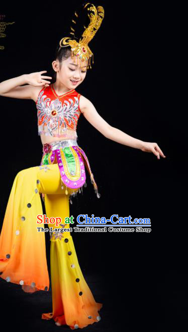 China Classical Dance Garment Costumes Children Flying Apsaras Dance Dress Drum Dance Outfits Girl Performance Clothing