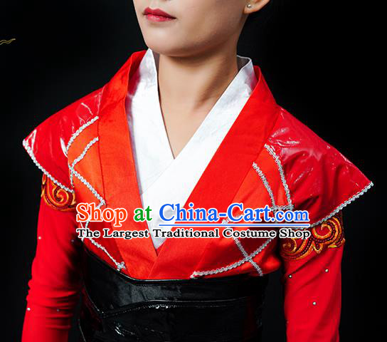 China Girl Kung Fu Performance Clothing Folk Dance Garment Costumes Drum Dance Red Dress Children Swords Dance Outfits