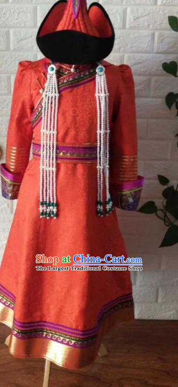 Chinese Mongolian Girl Festival Attire Mongol Nationality Stage Performance Robe Ethnic Children Dress Clothing
