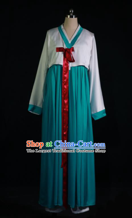 Chinese Chaoxian Minority Woman Garment Costume Heilongjiang Ethnic Dance Clothing Traditional Korean Nationality Green Dress Outfits