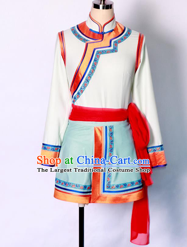 Chinese Ethnic Folk Dance Clothing Mongolian Stage Performance Garment Mongol Nationality White Dress Costume