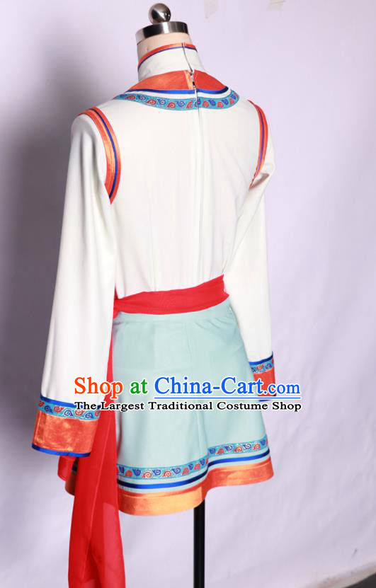 Chinese Ethnic Folk Dance Clothing Mongolian Stage Performance Garment Mongol Nationality White Dress Costume