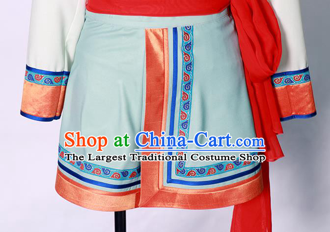 Chinese Ethnic Folk Dance Clothing Mongolian Stage Performance Garment Mongol Nationality White Dress Costume