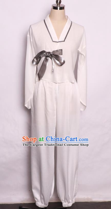 Chinese Traditional Korean Nationality Grey Dress Outfits Chaoxian Minority Woman Garment Costume Heilongjiang Ethnic Folk Dance Clothing