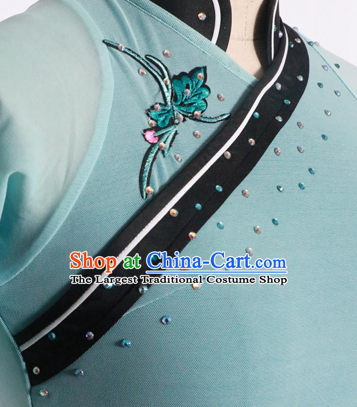 Chinese Folk Dance Clothing Jiaozhou Yangko Performance Garment Costumes New Year Fan Dance Blue Outfits