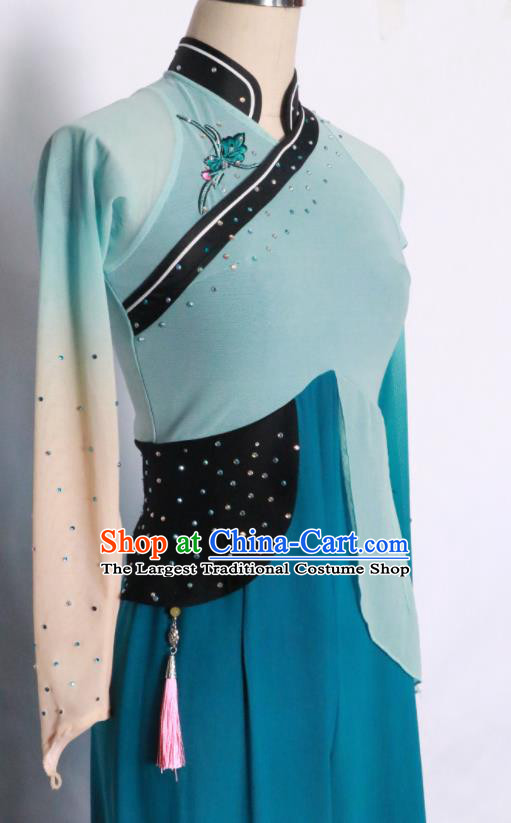 Chinese Folk Dance Clothing Jiaozhou Yangko Performance Garment Costumes New Year Fan Dance Blue Outfits