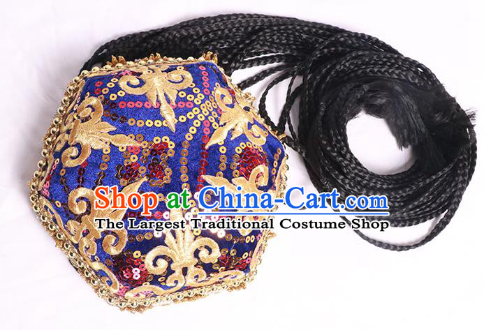 China Xinjiang Ethnic Stage Performance Hair Accessories Uyghur Nationality Woman Dance Headdress Uigurian Minority Royalblue Hat