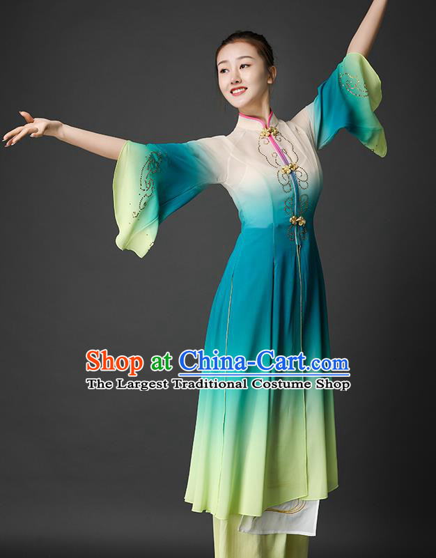 Chinese Umbrella Dance Green Dress Outfits Classical Dance Clothing Female Stage Performance Garment Costumes