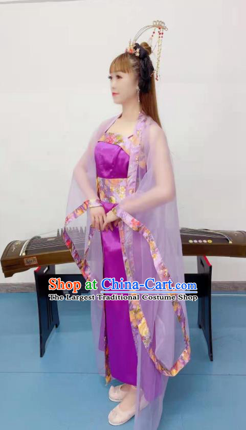 Chinese Ancient Fairy Dance Purple Outfits Stage Performance Garment Costumes Tang Dynasty Imperial Consort Hanfu Dress Classical Dance Clothing