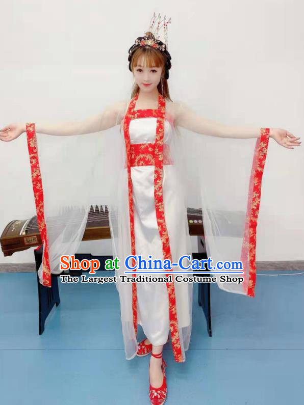 Chinese Classical Dance Clothing Ancient Fairy White Hanfu Dress Stage Performance Garments Tang Dynasty Court Costume