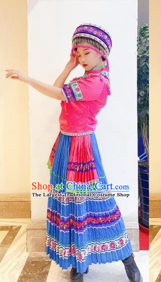 Chinese Xiangxi Ethnic Folk Dance Clothing Traditional Tujia Nationality Children Dress Outfits Yi Minority Girl Garment Costumes