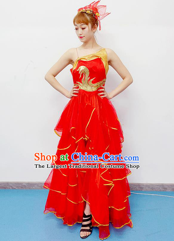 Chinese Stage Performance Garments Opening Dance Costume Chorus Clothing Spring Festival Gala Dance Red Dress