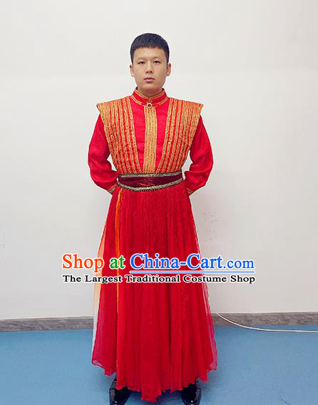 China Drum Dance Red Outfits Folk Dance Costume Spring Festival Gala Opening Dance Apparels Traditional Male Performance Clothing