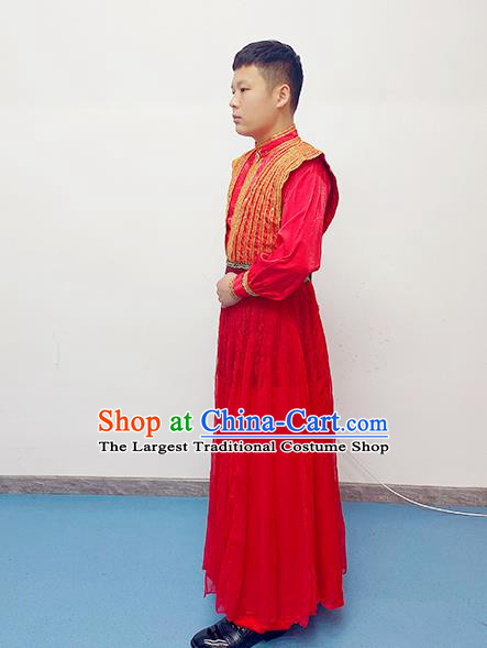 China Drum Dance Red Outfits Folk Dance Costume Spring Festival Gala Opening Dance Apparels Traditional Male Performance Clothing