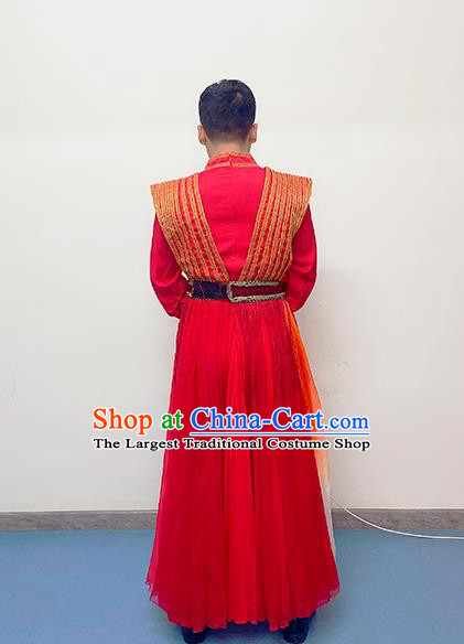 China Drum Dance Red Outfits Folk Dance Costume Spring Festival Gala Opening Dance Apparels Traditional Male Performance Clothing