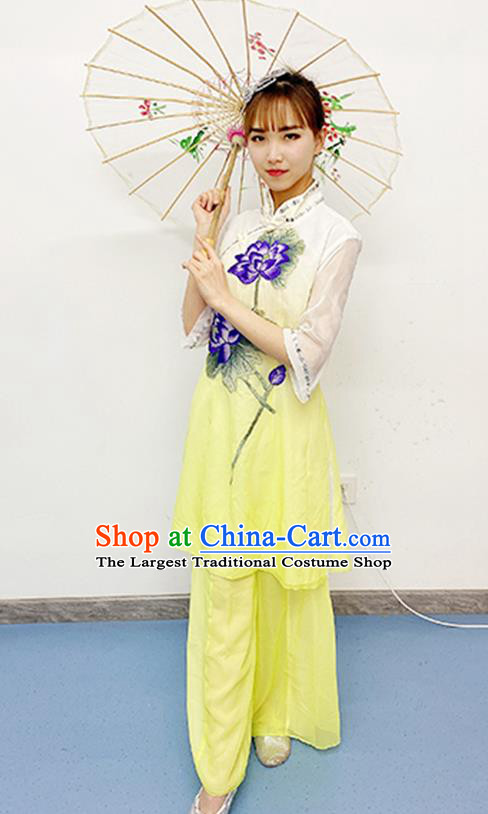 China Classical Dance Dress Stage Performance Yellow Outfits Umbrella Dance Costumes Women Group Dance Clothing
