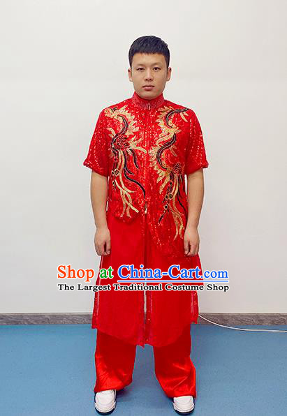 Chinese Dragon Dance Red Outfits Male Stage Performance Garments New Year Folk Dance Costume Drum Dance Clothing