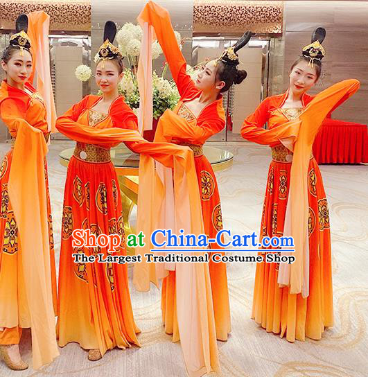 China Women Group Dance Clothing Classical Dance Water Sleeve Dress Stage Performance Red Outfits Hanfu Dance Costumes