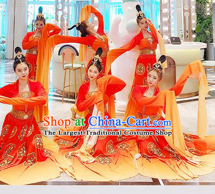 China Women Group Dance Clothing Classical Dance Water Sleeve Dress Stage Performance Red Outfits Hanfu Dance Costumes