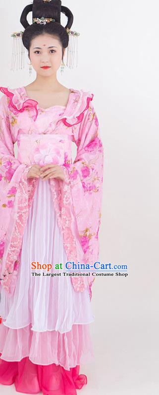 China Traditional Palace Lady Garment Costumes Ancient Princess Pink Hanfu Dress Tang Dynasty Court Beauty Historical Clothing