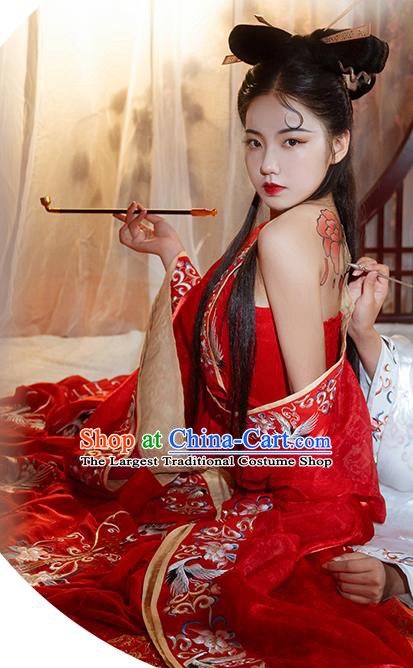 China Southern and Northern Dynasties Historical Clothing Traditional Court Beauty Garment Costumes Ancient Royal Princess Red Hanfu Dress Complete Set