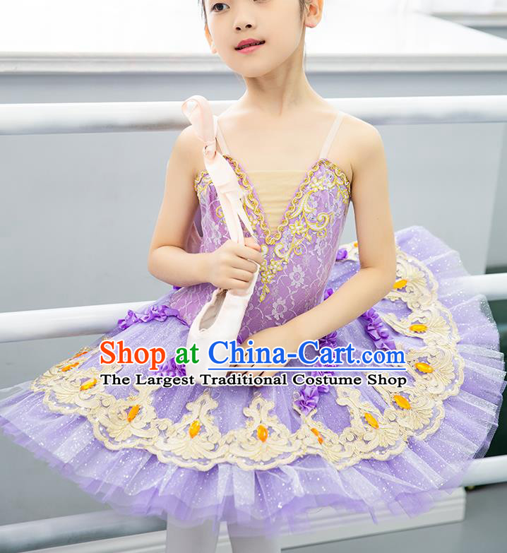 Professional Girl Ballerina Dancewear Ballet Dance Garment Costume Tu Tu Dance Lilac Veil Dress Children Dance Competition Clothing