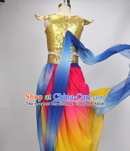 China Girl Performance Clothing Classical Dance Garment Costumes Fairy Dance Dress Children Flying Apsaras Yellow Outfits