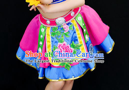 Chinese Miao Minority Children Dance Clothing Ethnic Girl Dance Costumes Xiangxi Hnong Nationality Stage Performance Dress Outfits