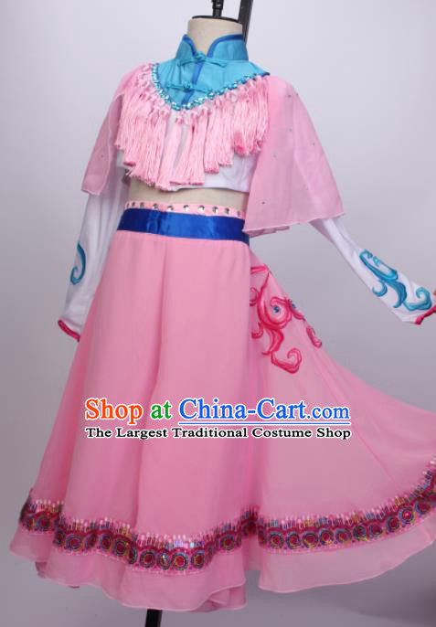 China Children Umbrella Dance Pink Outfits Girl Performance Clothing Classical Dance Garment Costumes Fan Dance Dress