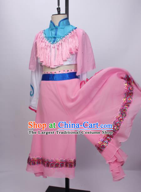 China Children Umbrella Dance Pink Outfits Girl Performance Clothing Classical Dance Garment Costumes Fan Dance Dress