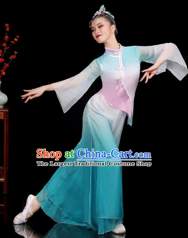 Professional China Yangko Dance Garments Fan Dance Clothing Folk Dance Blue Outfits Women Group Dance Costumes