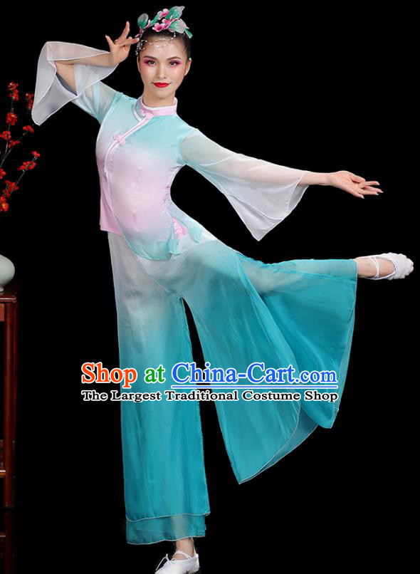 Professional China Yangko Dance Garments Fan Dance Clothing Folk Dance Blue Outfits Women Group Dance Costumes