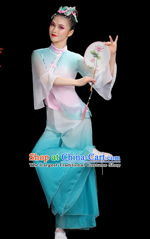 Professional China Yangko Dance Garments Fan Dance Clothing Folk Dance Blue Outfits Women Group Dance Costumes