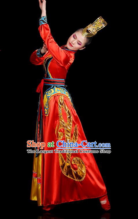 Professional China Folk Dance Red Dress Outfits Women Group Dance Costumes Yangko Dance Garments Drum Dance Clothing