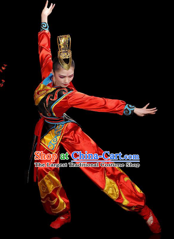 Professional China Folk Dance Red Dress Outfits Women Group Dance Costumes Yangko Dance Garments Drum Dance Clothing