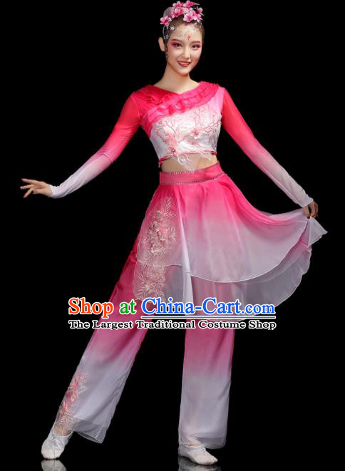 Chinese Fan Dance Pink Dress Outfits Folk Dance Costumes Traditional Yangko Dance Apparels Women Group Performance Clothing