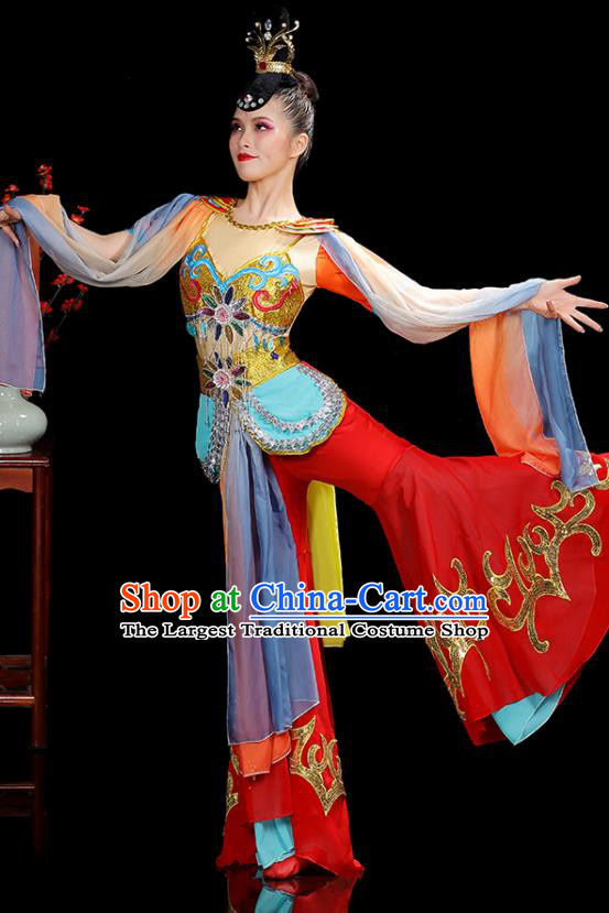 China Dunhuang Flying Apsaras Dance Dress Fairy Dance Red Outfits Woman Performance Clothing Classical Dance Garment Costumes