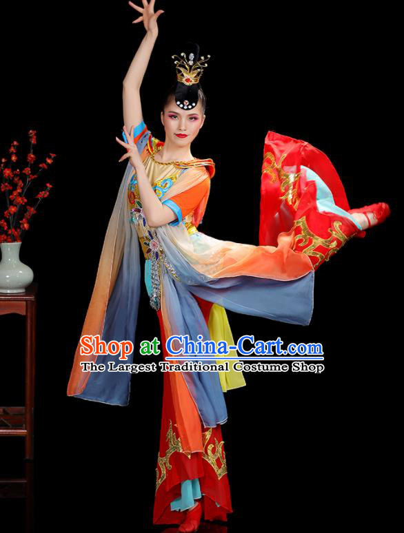 China Dunhuang Flying Apsaras Dance Dress Fairy Dance Red Outfits Woman Performance Clothing Classical Dance Garment Costumes