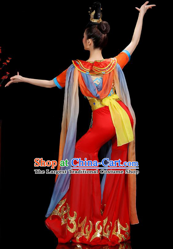 China Dunhuang Flying Apsaras Dance Dress Fairy Dance Red Outfits Woman Performance Clothing Classical Dance Garment Costumes