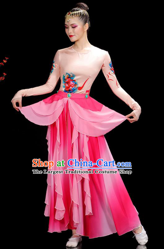 China Classical Dance Garment Costumes Lotus Dance Dress Fairy Dance Pink Outfits Woman Performance Clothing